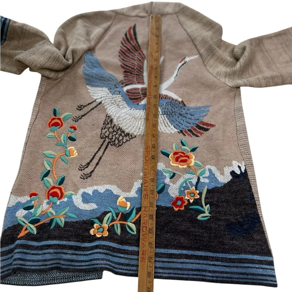 Anthropologie HWR Rare Embroidered Crane Wool Blend Kimono Cardigan XS - Picture 10 of 11